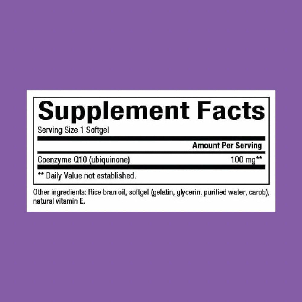Close-up of Natural Factors CoQ10 softgels in bottle