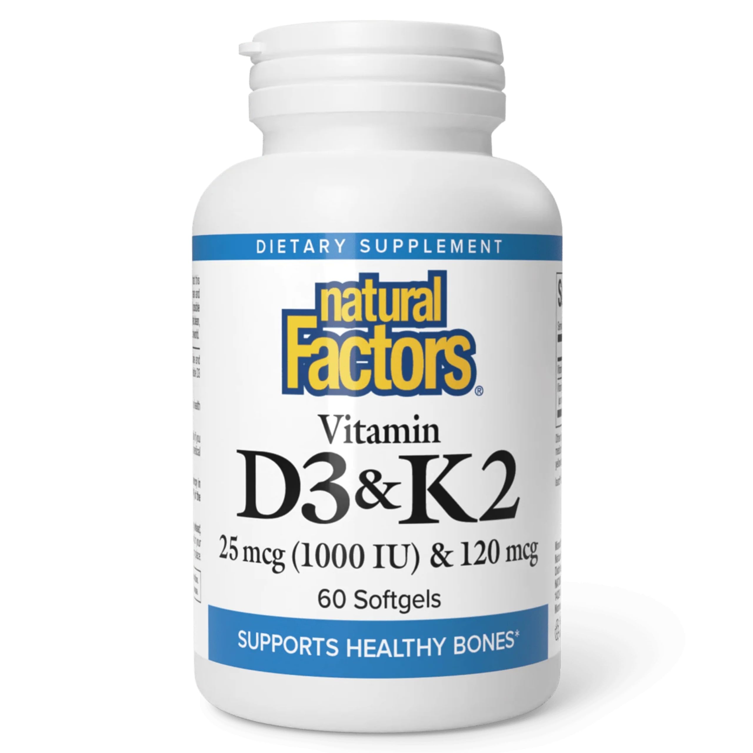 Natural Factors D3 & K2 softgels bottle – 1000 IU / 120 mcg