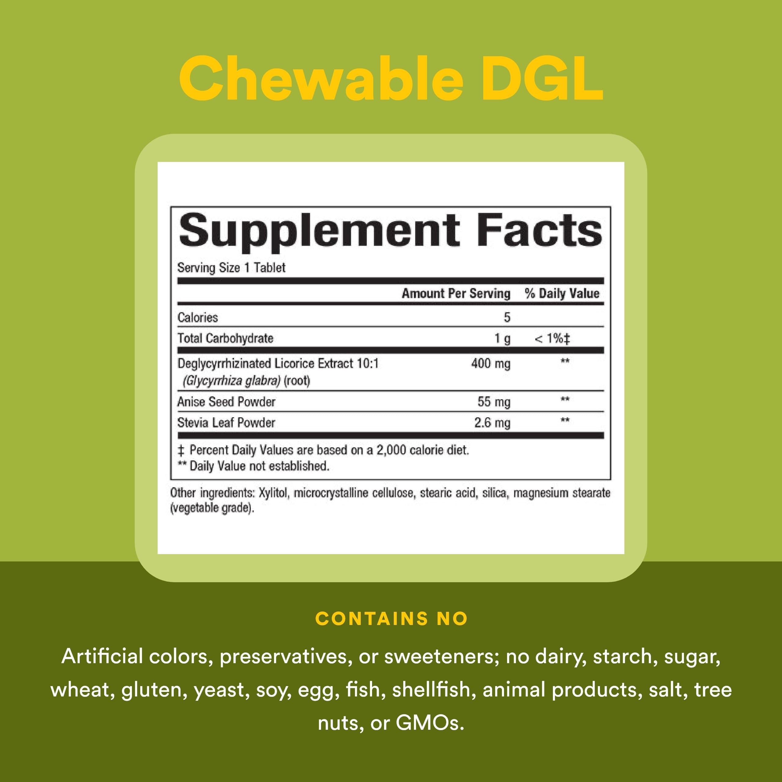 Close-up of DGL chewable tablet with licorice extract