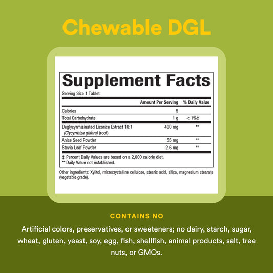 Close-up of DGL chewable tablet with licorice extract