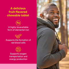 Close-up of tropical-flavored Easy Iron chewable tablet