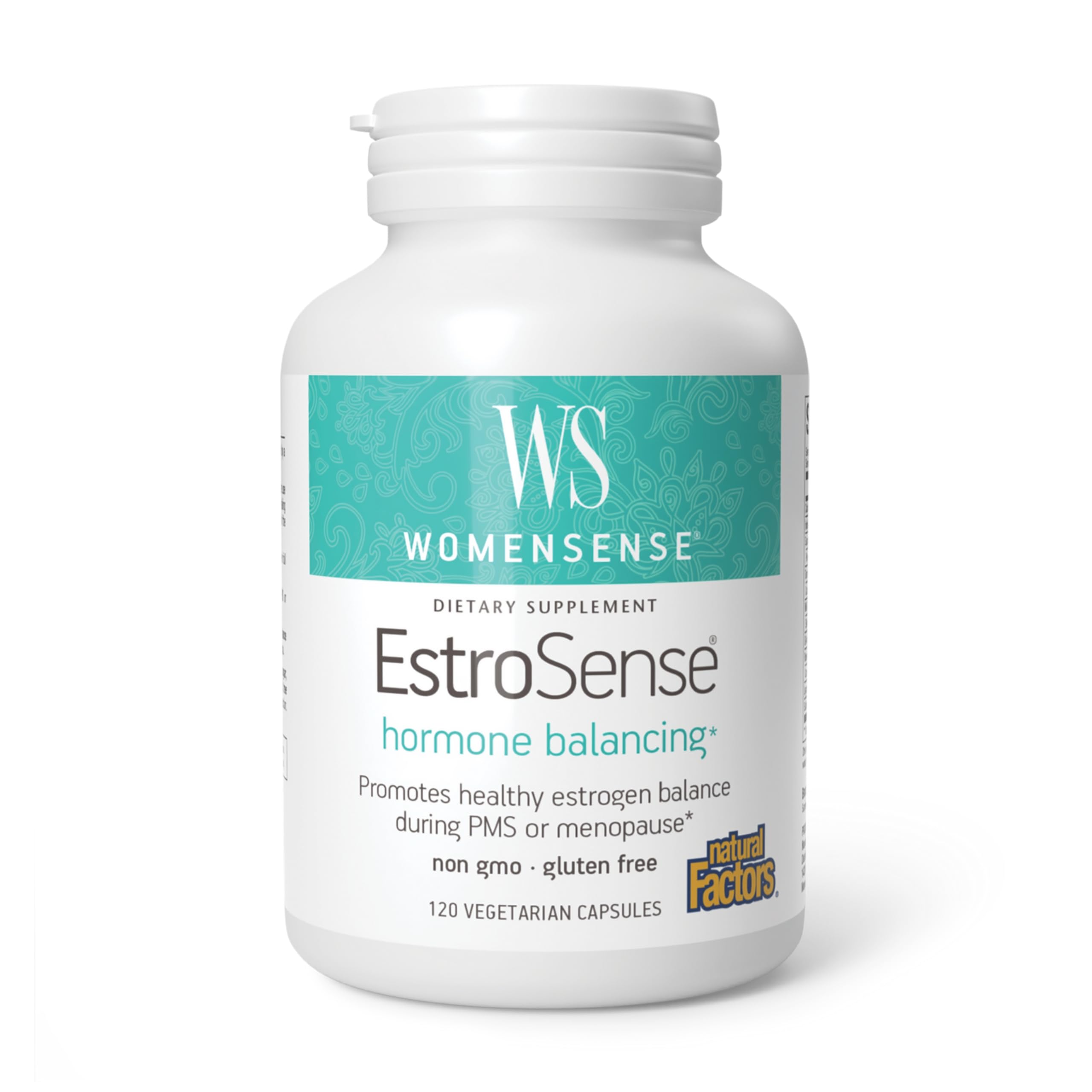 Natural Factors EstroSense bottle front showing daily hormonal balance support