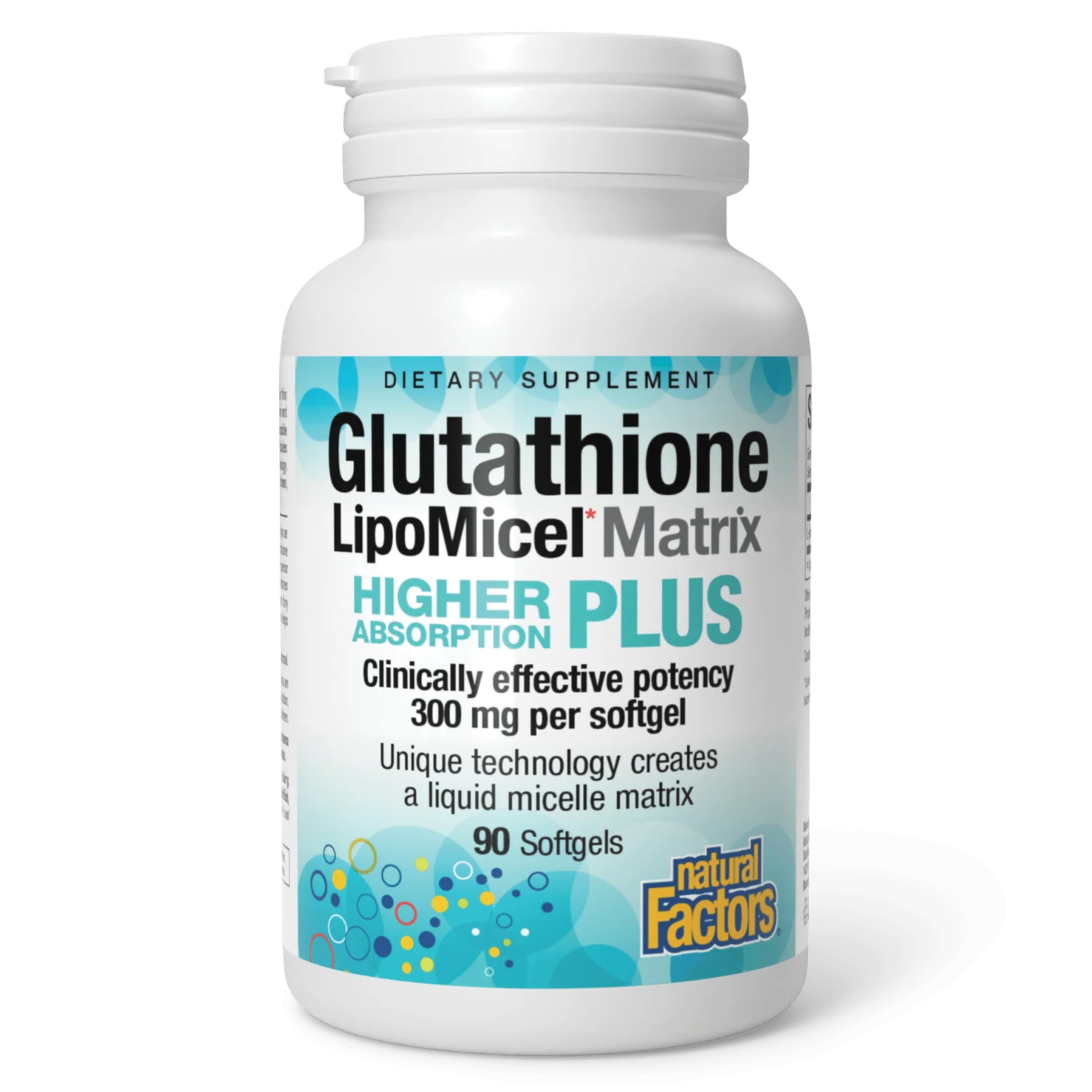 Bottle of Natural Factors Glutathione LipoMicel Matrix 300 mg 90 softgels