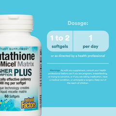 Supplement facts panel showing 300 mg glutathione per softgel