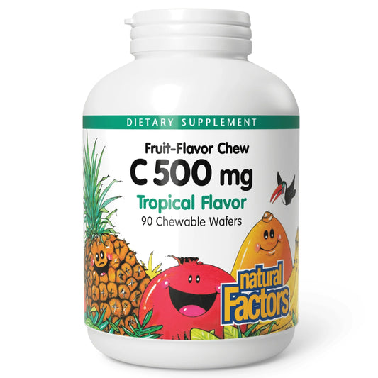 Front of Natural Factors Kids Chewable Vitamin C 500 mg Tropical 90 Wafers packaging