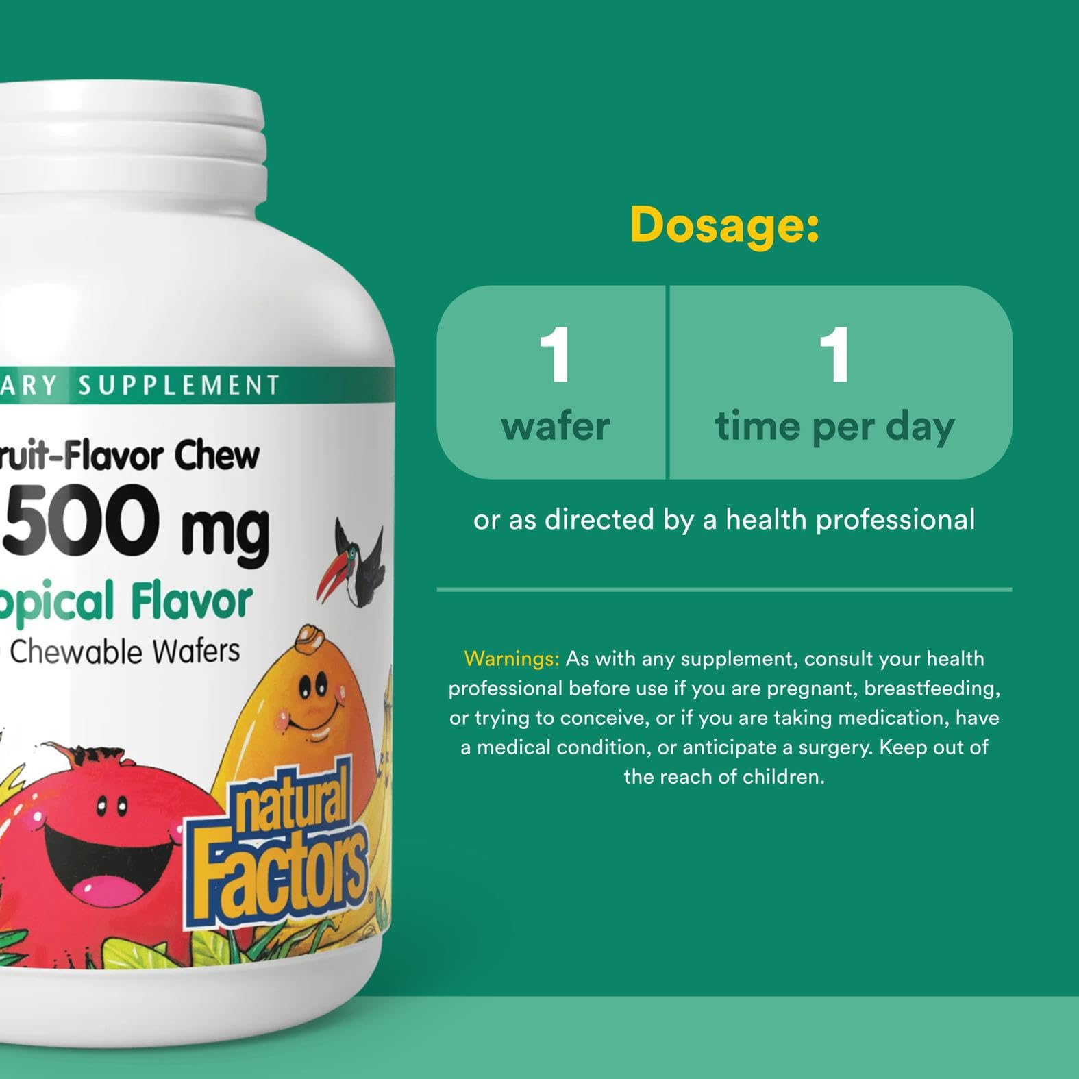 Label showing 500 mg vitamin C per wafer