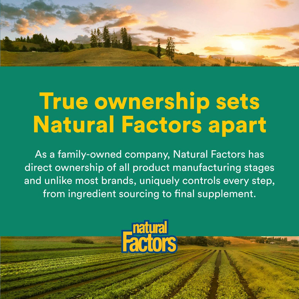 Nutrition facts panel on Natural Factors packaging