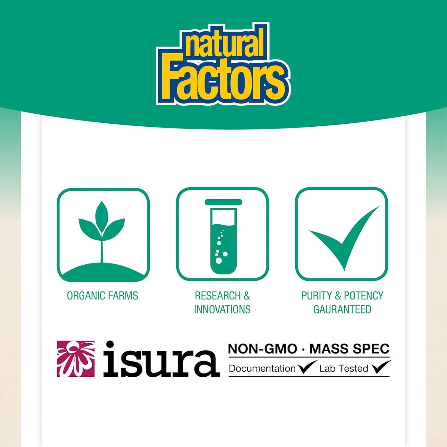 Third-party testing and purity icons on label