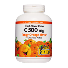 Bottle of Natural Factors Kids Chewable Vitamin C 500 mg Tangy Orange flavor