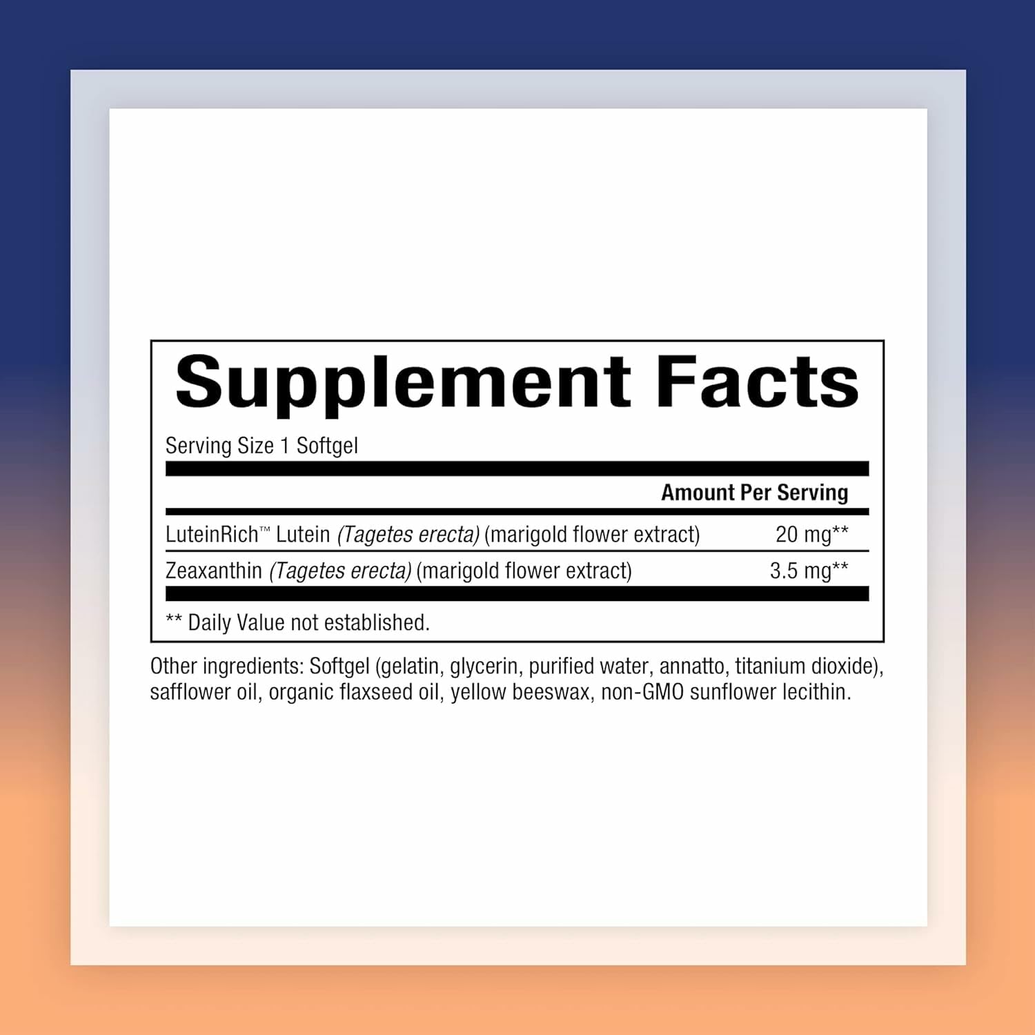 Lutein 20mg soft gel capsules on white background