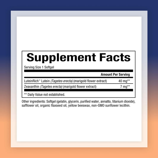 Close-up of Lutein 40 mg with Zeaxanthin softgel capsules