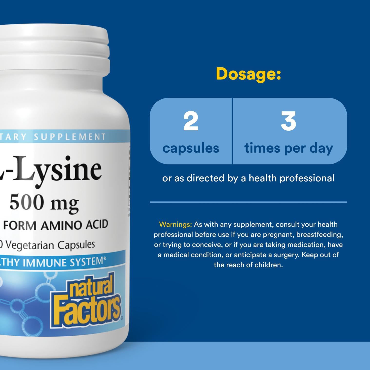 Front label of Natural Factors L-Lysine bottle