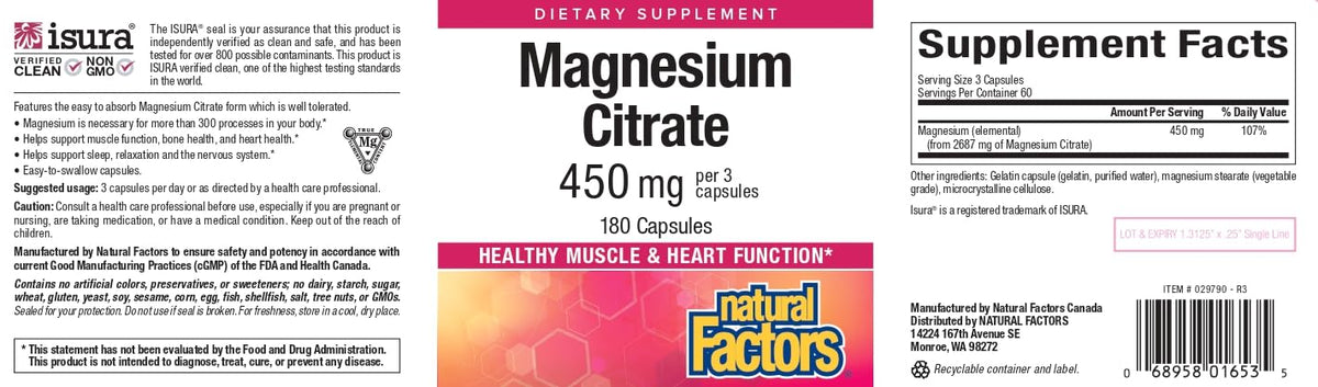 Natural Factors Magnesium Citrate 150 mg bottle – front view