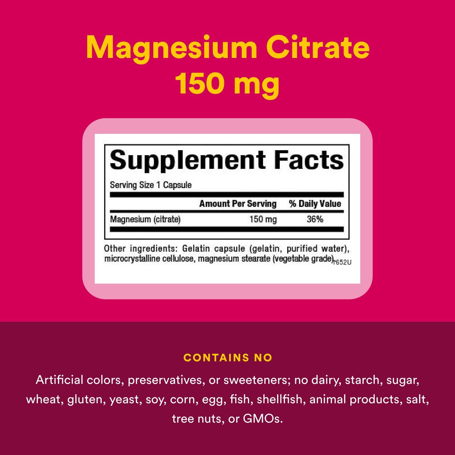 Ingredients panel for Natural Factors Magnesium Citrate 150 mg