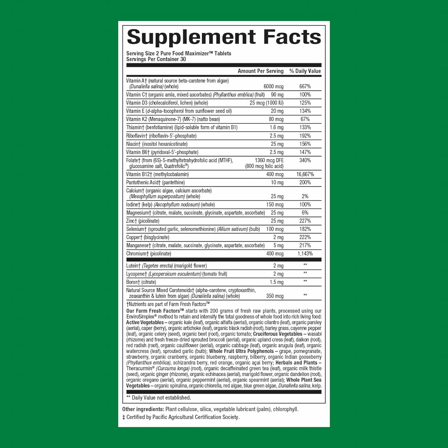Back label of Natural Factors Men's Multivitamin & Mineral