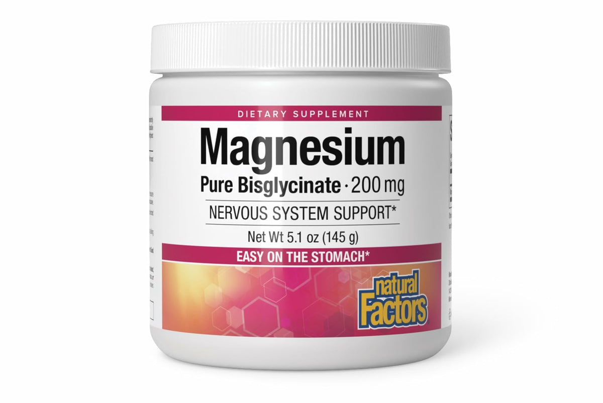 Front view of Natural Factors Magnesium Bisglycinate Powder bottle (5.1 oz)