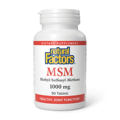 Natural Factors MSM 1000 mg bottle front with 90 capsules
