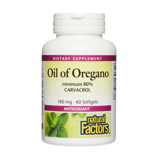 Natural Factors Oil of Oregano 60 Softgels bottle and label