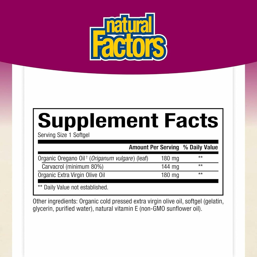 Packaging for Natural Factors Oil of Oregano 60 Softgels