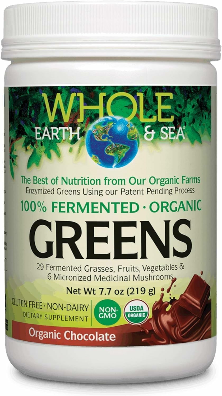Front view of Natural Factors Organic Greens 7.7 oz unflavored container