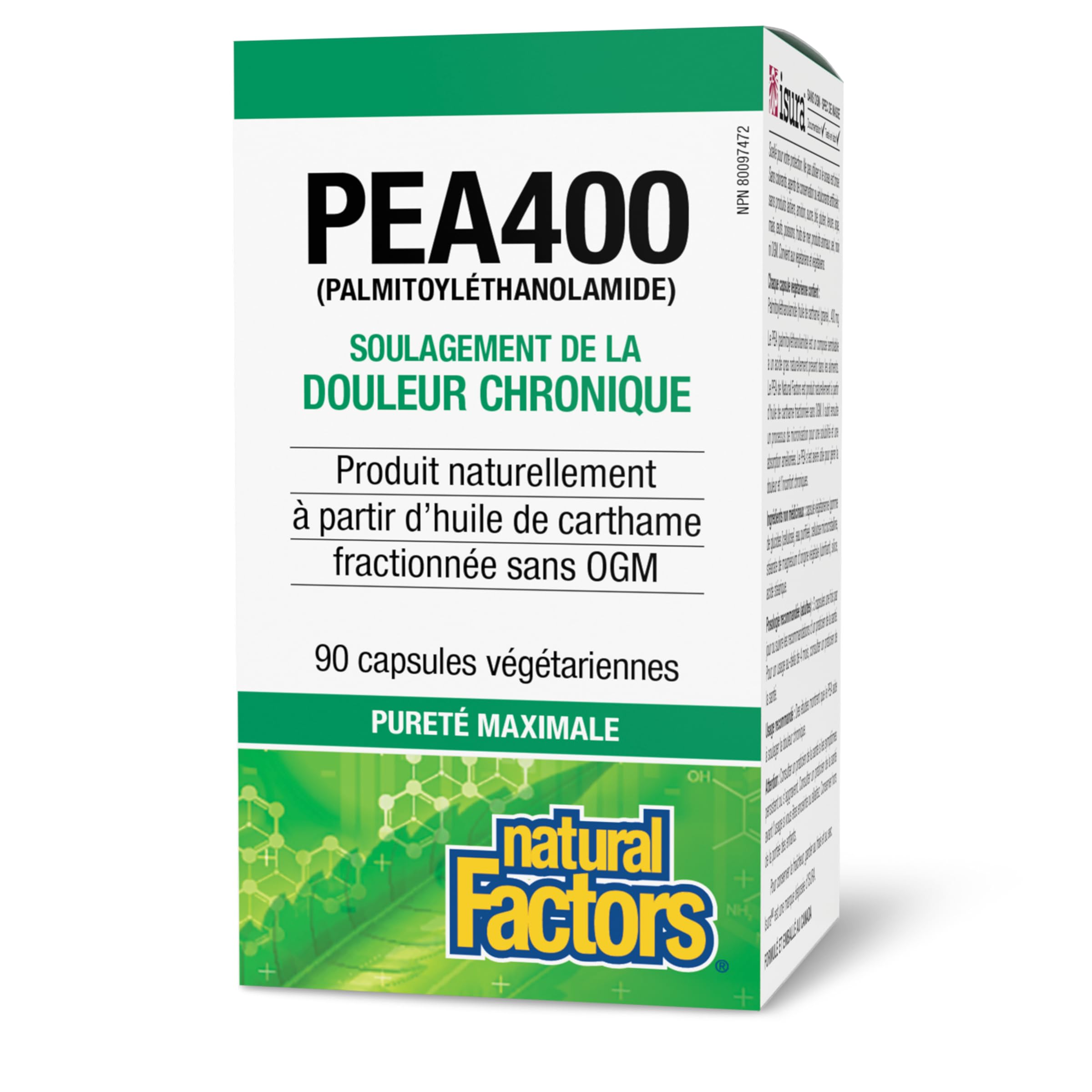 Nutrition label showing 400 mg PEA per capsule