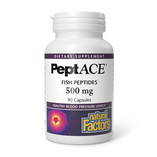 Bottle of Natural Factors PEPTACE Fish Peptides 500 mg capsules