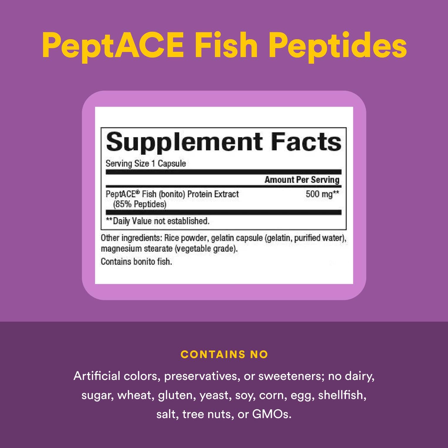 Supplement facts panel for PEPTACE Fish Peptides