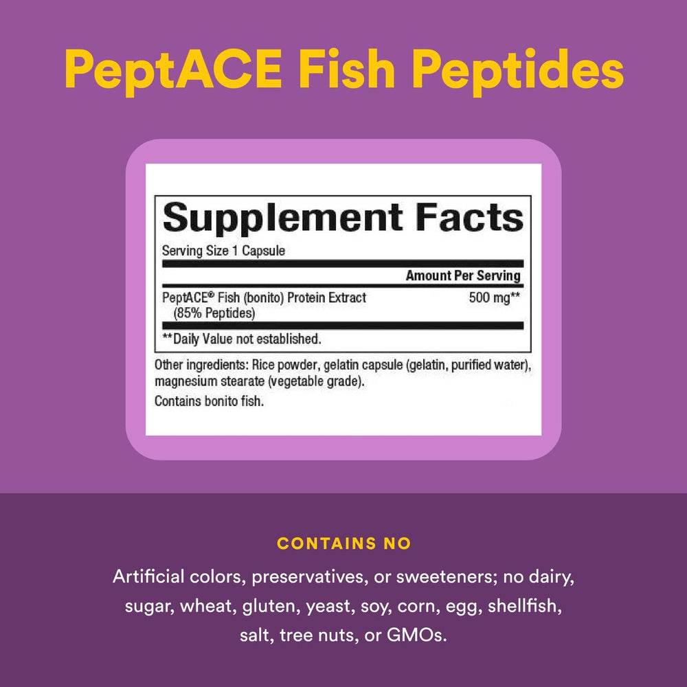 Supplement facts panel for PEPTACE Fish Peptides
