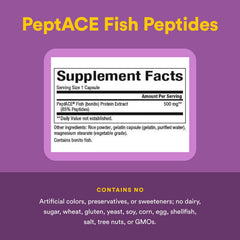 Supplement facts panel for PEPTACE Fish Peptides