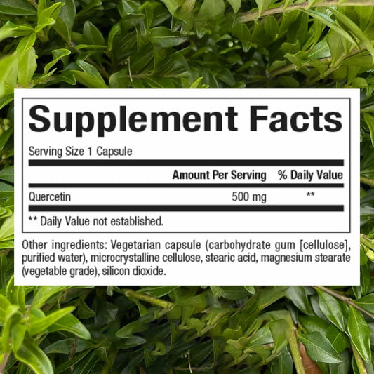 Close-up of quercetin capsules inside the bottle