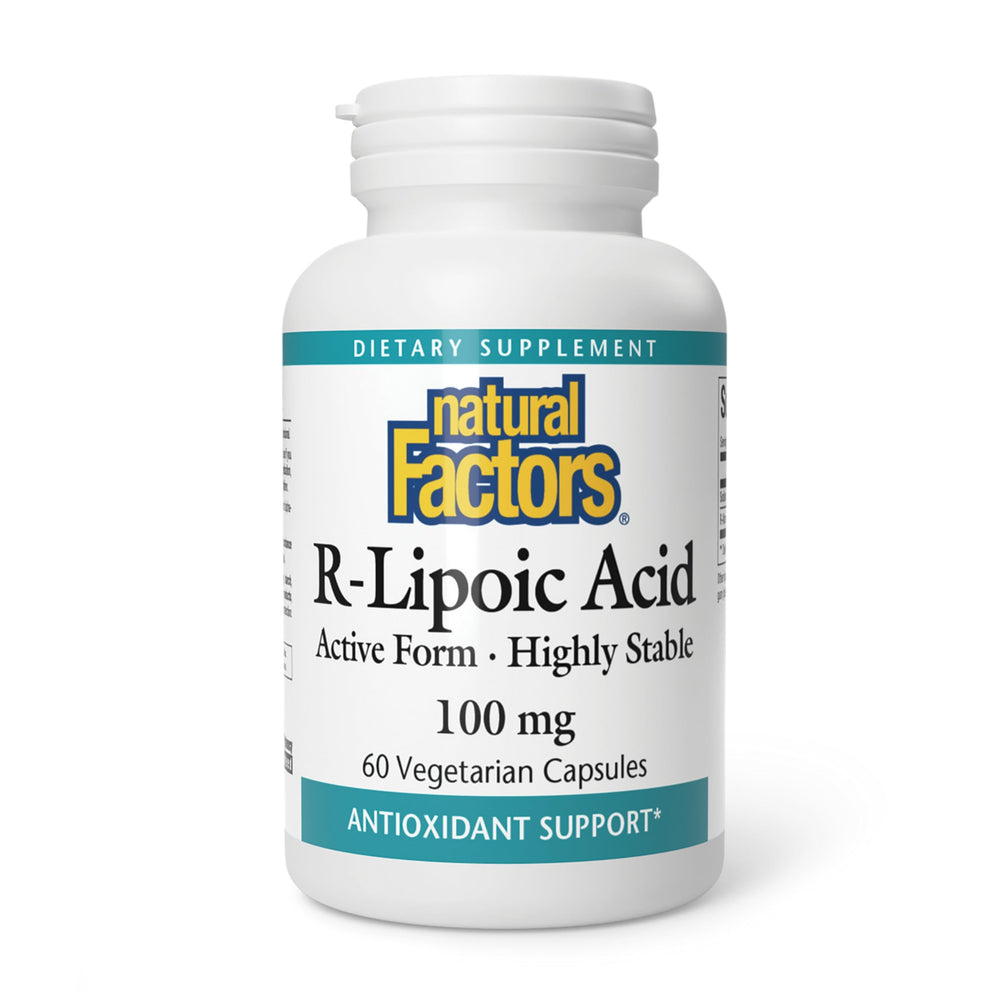 Natural Factors R-Lipoic Acid bottle on white background