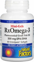 Bottle of Natural Factors RxOmega-3 Factors Mini-Gels 60 soft gels