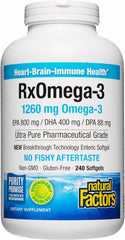 RxOmega-3 fish oil bottle front view with 240 softgels