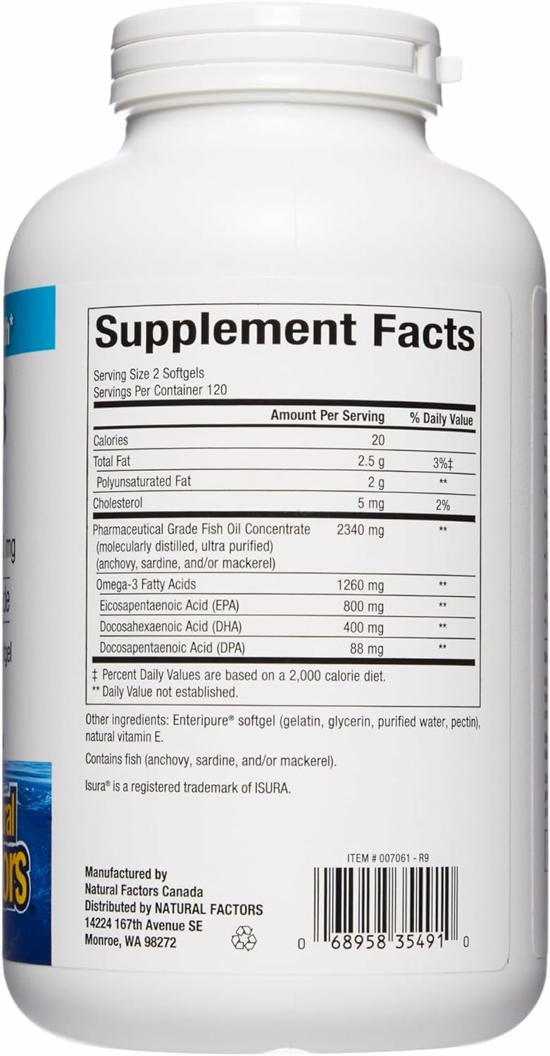 RxOmega-3 back label with supplement facts and purity info