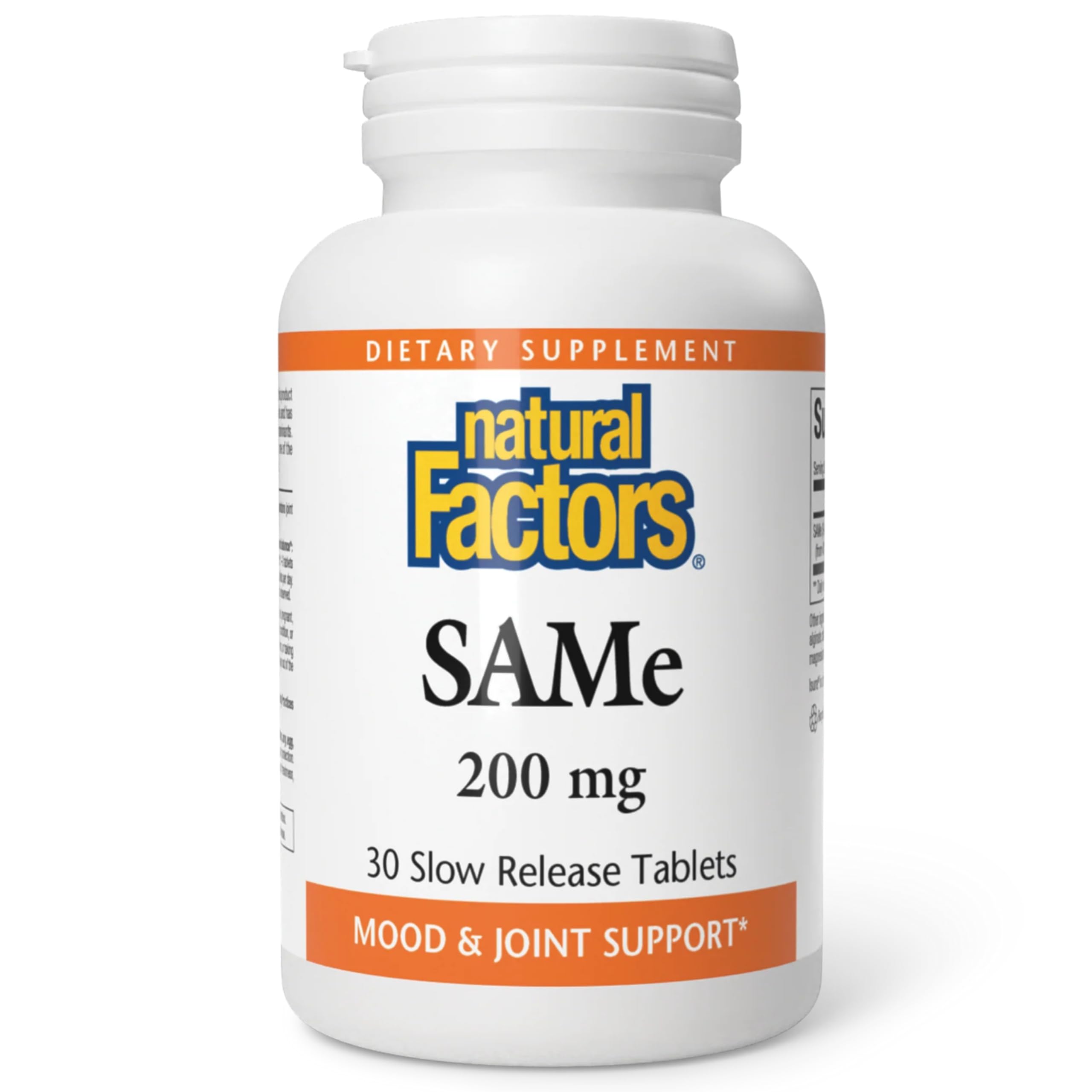 Natural Factors SAMe 200mg bottle with 30 enteric coated tablets