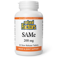 Natural Factors SAMe 200mg bottle with 30 enteric coated tablets