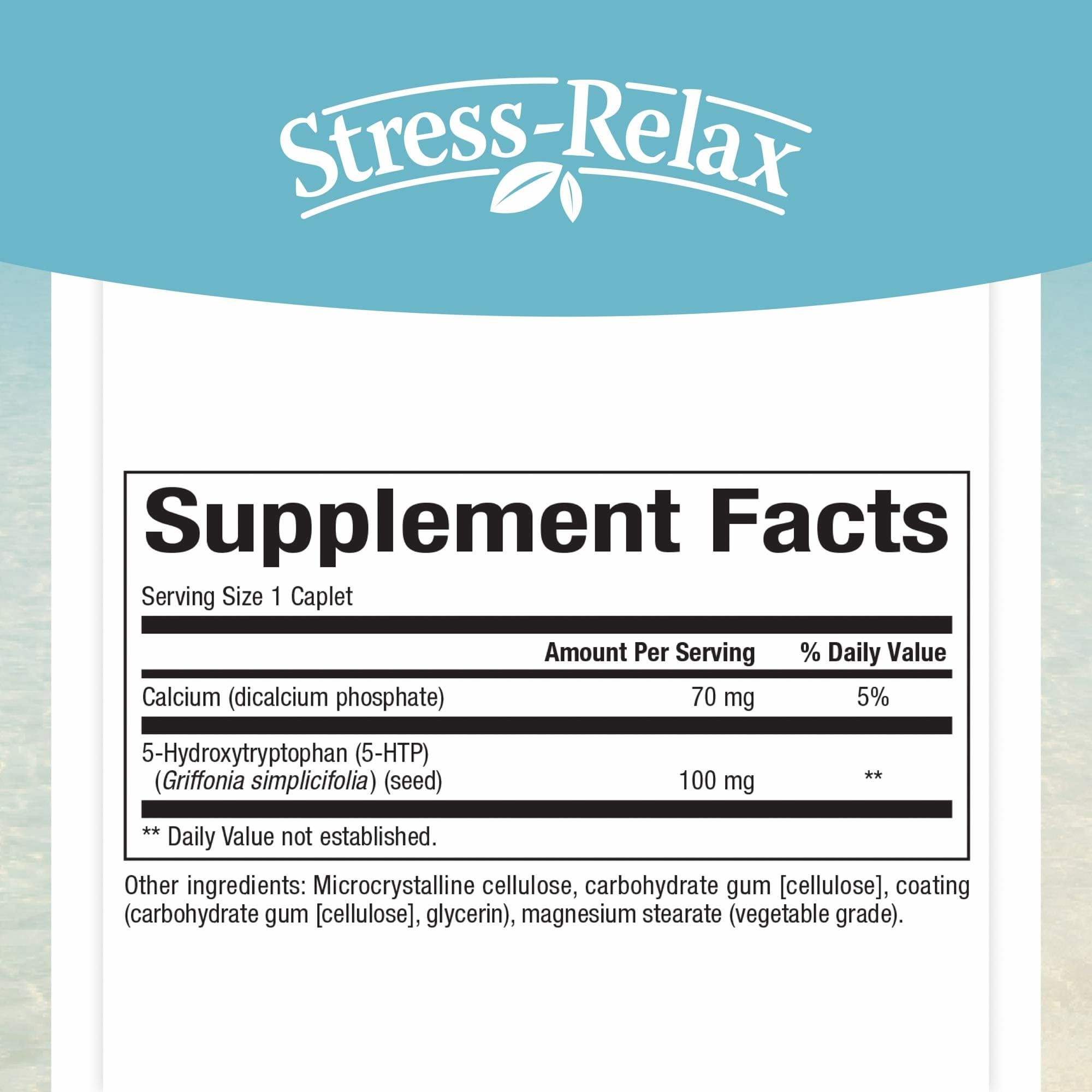Close-up of Stress-Relax 5-HTP 100 mg caplets