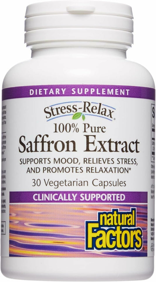 Bottle of Natural Factors Stress-Relax Affron Saffron Extract 28 mg, 60 vegetarian capsules