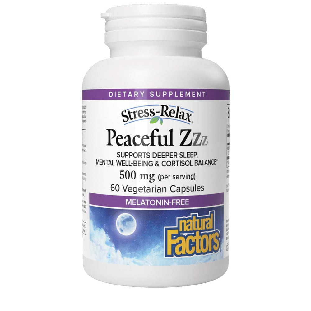 Natural Factors Stress-Relax Peaceful Sleep packaging with 60 vegetarian capsules