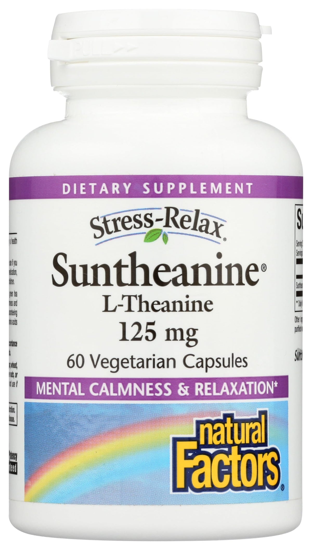 Front view of Natural Factors Stress-Relax Suntheanine L-Theanine 125 mg bottle