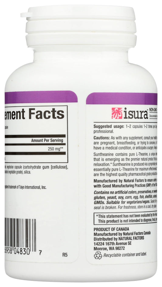 Bottle side label showing 125 mg L-Theanine and 60 capsules