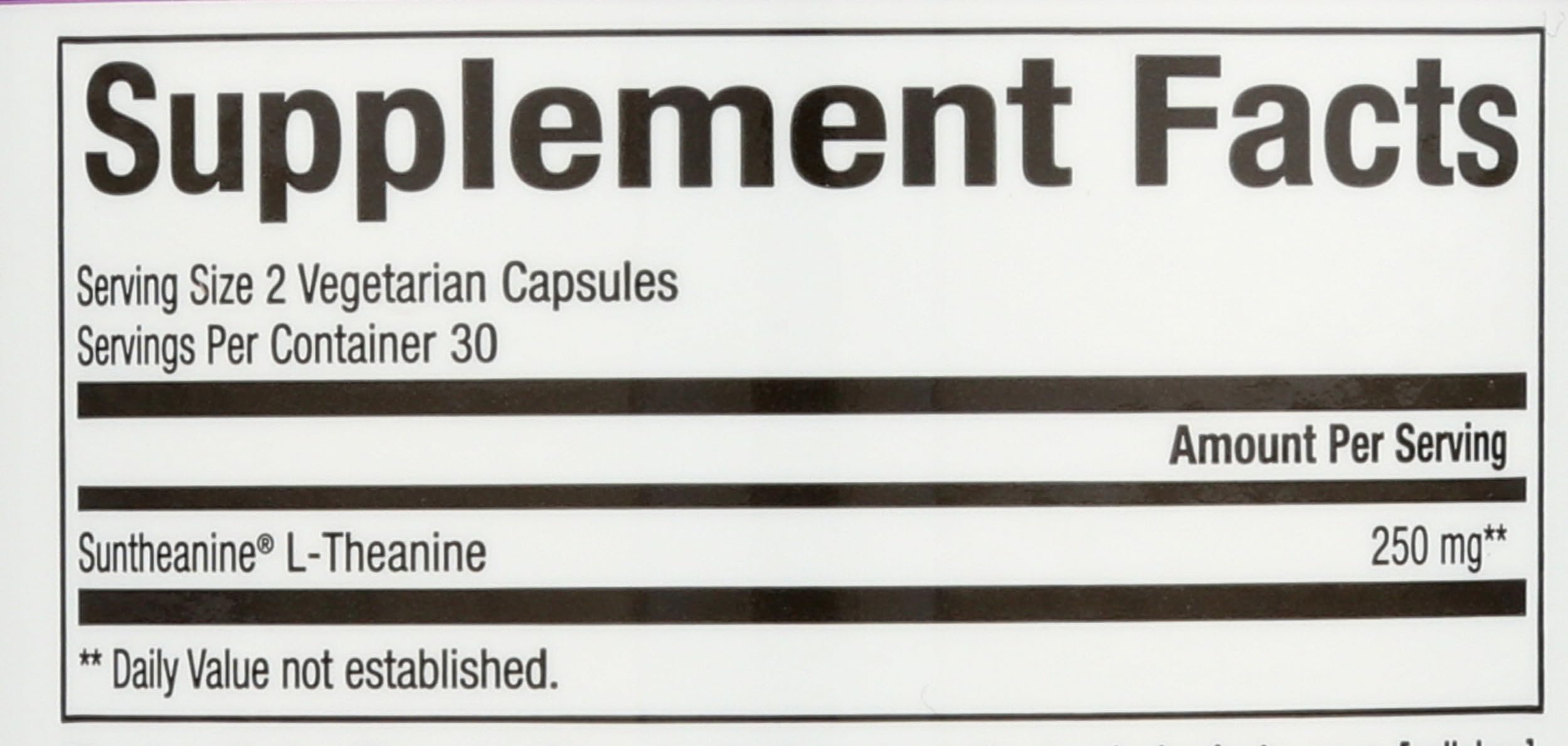 Nutrition facts and ingredients for Suntheanine L-Theanine supplement