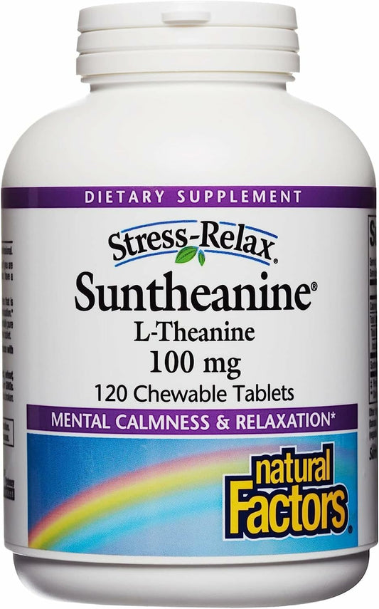 Bottle of Natural Factors Suntheanine L-Theanine 100 mg chewable tablets