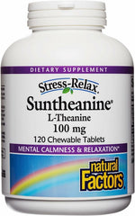 Bottle of Natural Factors Suntheanine L-Theanine 100 mg chewable tablets