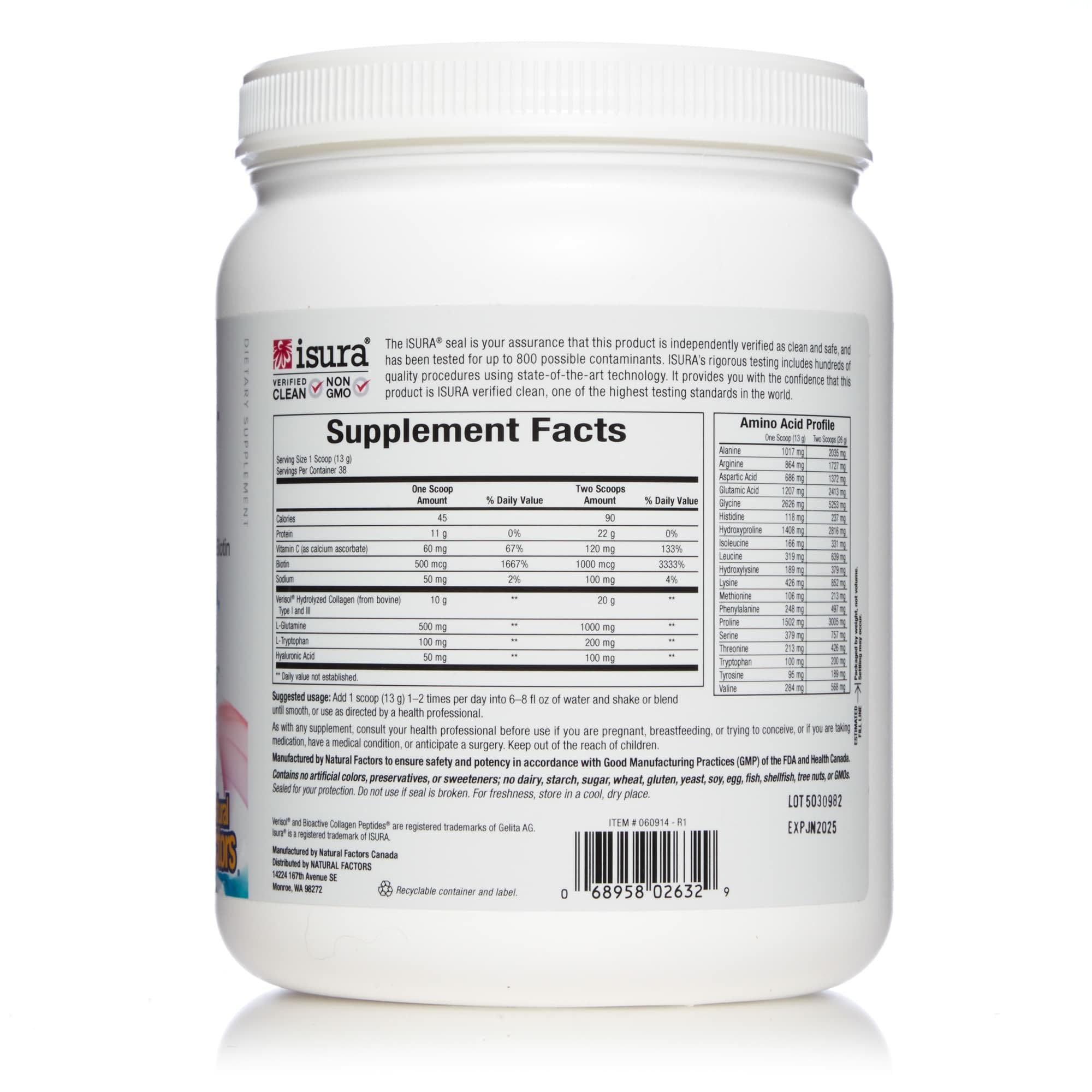 Packaging label for Natural Factors Total Body Collagen