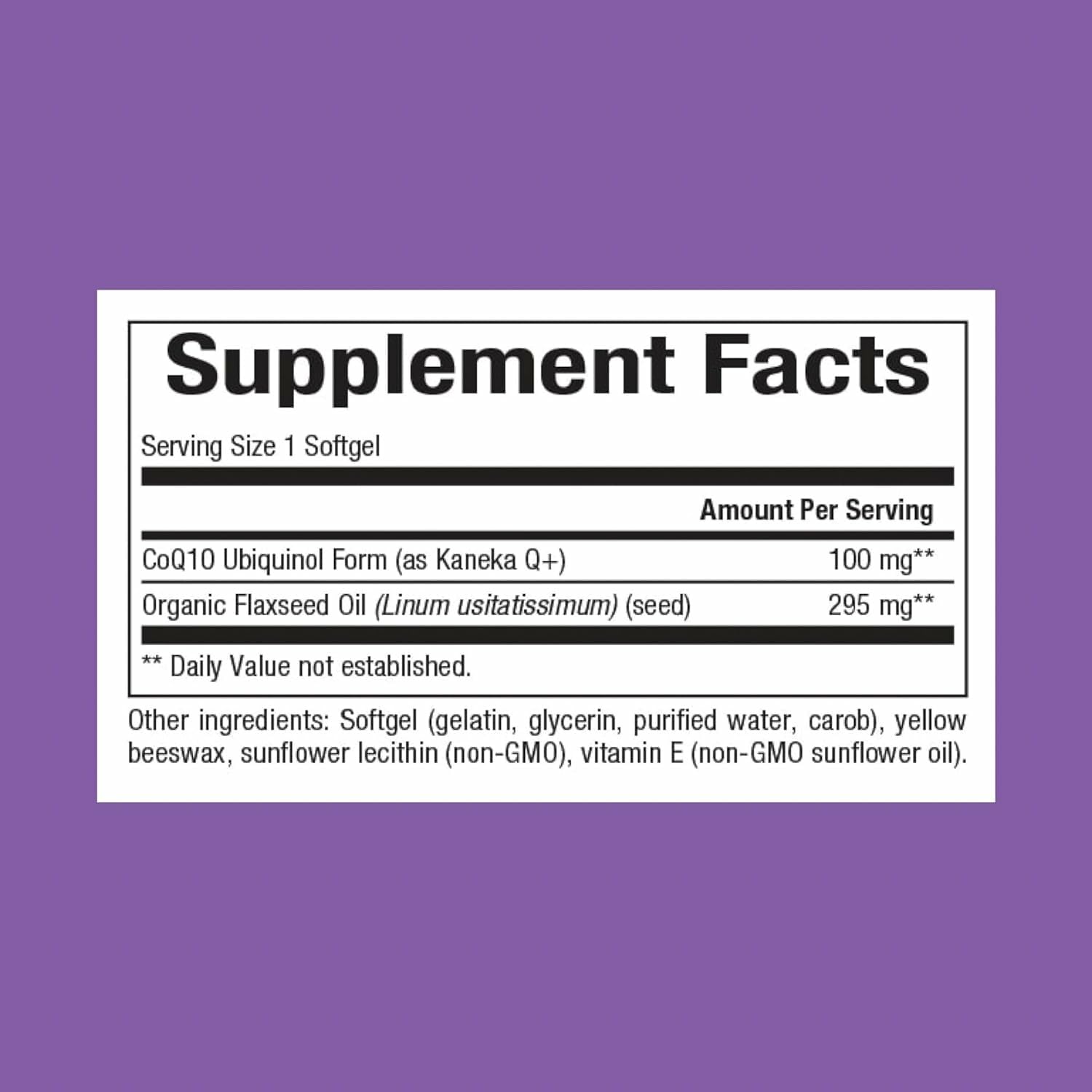 Back label showing supplement facts
