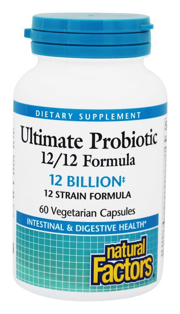 Natural Factors Ultimate Probiotic 12/12 formula bottle with 60 vegetarian capsules