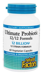 Natural Factors Ultimate Probiotic 12/12 formula bottle with 60 vegetarian capsules