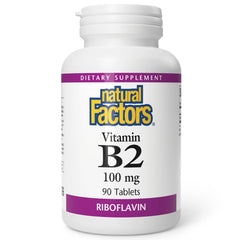 Bottle of Natural Factors Vitamin B2 Riboflavin 100mg, 90 tablets with label
