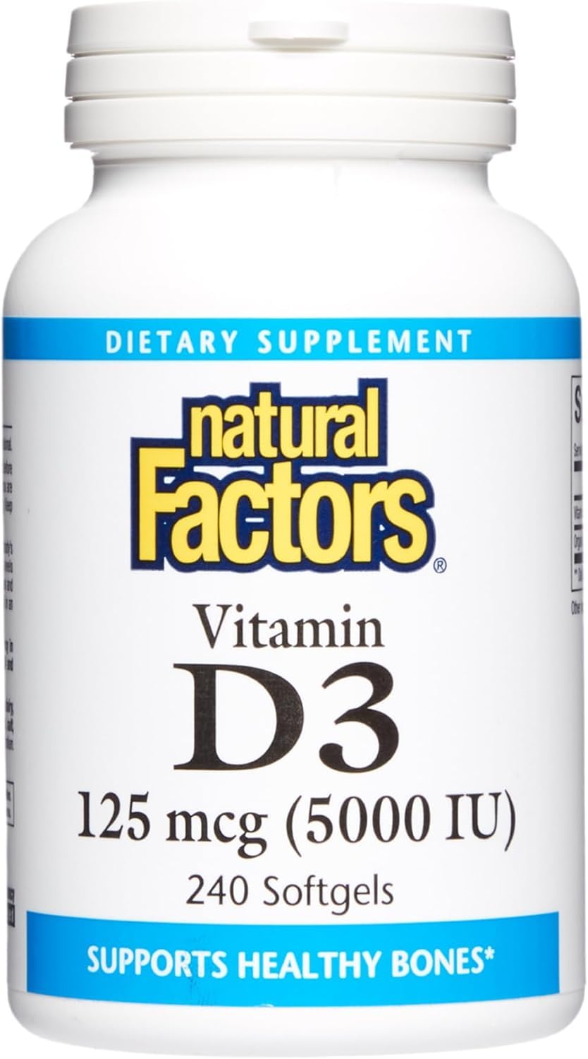 Bottle of Natural Factors Vitamin D3 5000 IU softgels